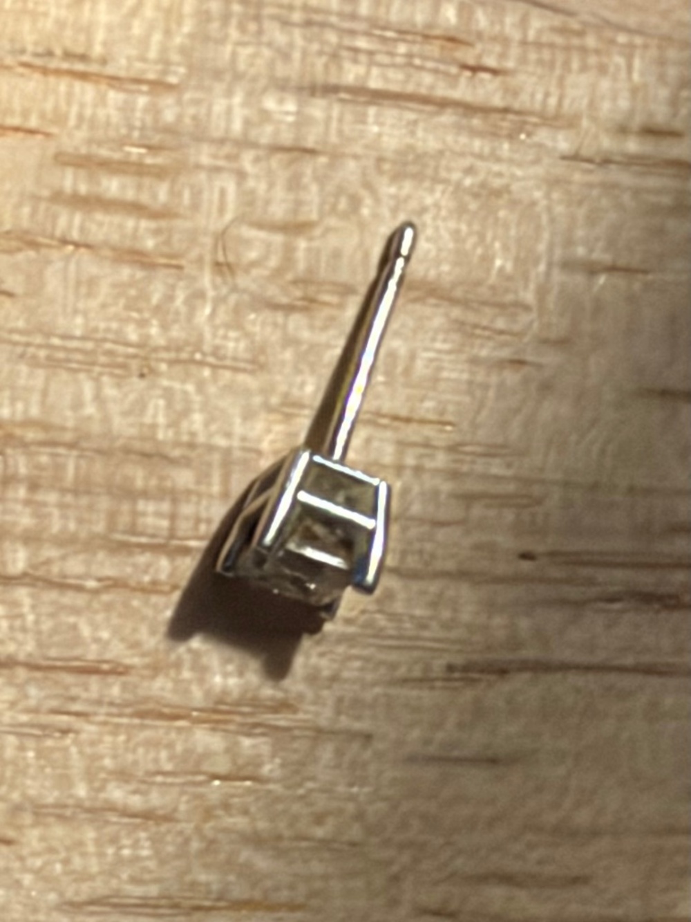 14K Solid White Gold Princess Cut Diamond Stud Earring Single Approx .20-.25ct